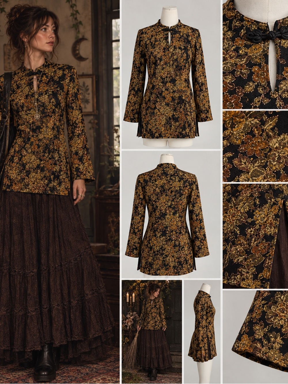 VTG Y2K Whimsigoth Connected Woman Metallic Tapestry Frog Knot Blouse 16W